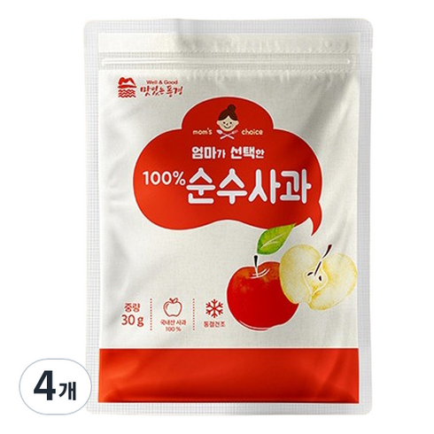 아기사과칩 - 맛있는풍경 엄마가 선택한 순수사과, 4개, 30g