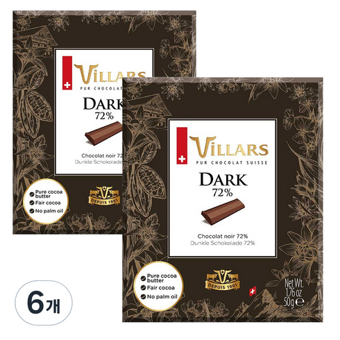 빌라 스위스 다크 퓨어 초콜릿, 50g, 6개