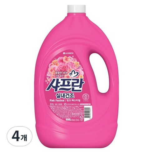 샤프란 실내건조 섬유유연제 핑크 페스티벌, 3.1L, 4개