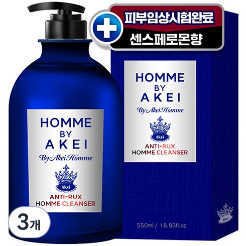 남성청결제쿨링올인원 - 아케이 옴므 안티럭스 올인원 쿨링 남성청결제, 3개, 550ml