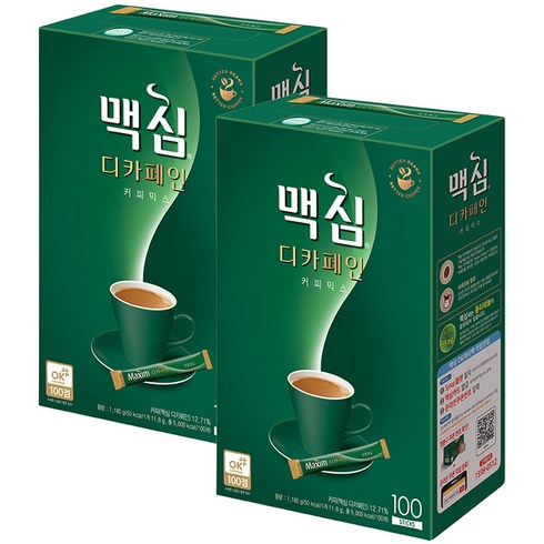 맥심디카페인커피믹스 - 맥심 디카페인 커피믹스, 11.8g, 100개입, 2개, 11.8g