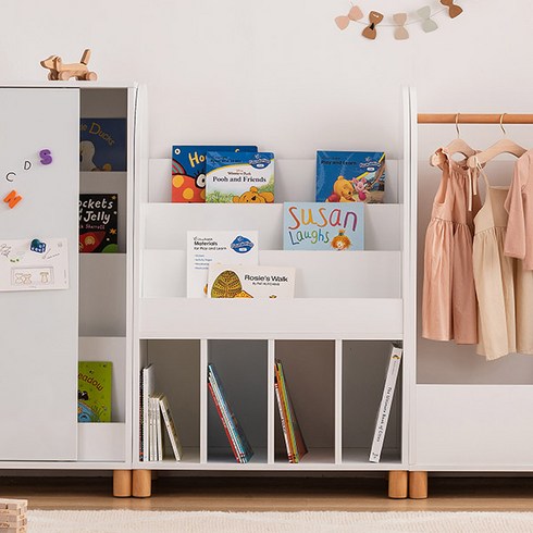 삼익가구 꼬모 베이비장 800 전면 수납장 방문설치, 화이트 + 내추럴