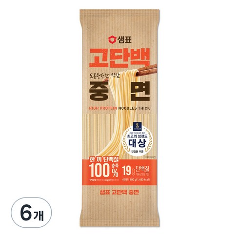 고단백중면 - 샘표 고단백 중면, 400g, 6개