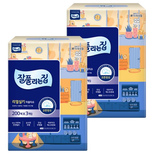 잘풀리는집 리얼실키 천연펄프 미용티슈 2겹, 200매, 6개