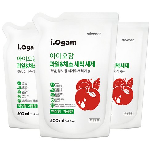 아이오감섬유세제 - 아이오감 과일&채소 세척 세제 액상형 리필, 500ml, 3개