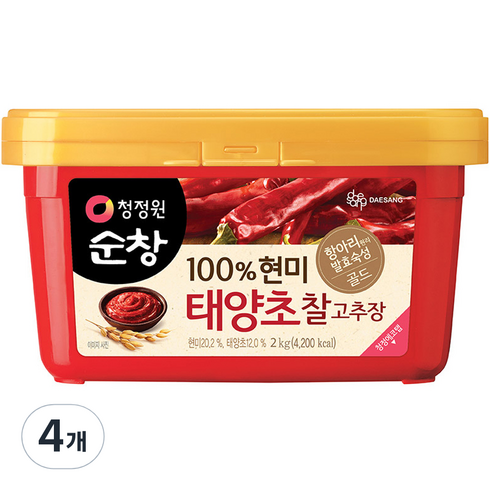 청정원순창 100% 현미 태양초 찰고추장, 2kg, 4개