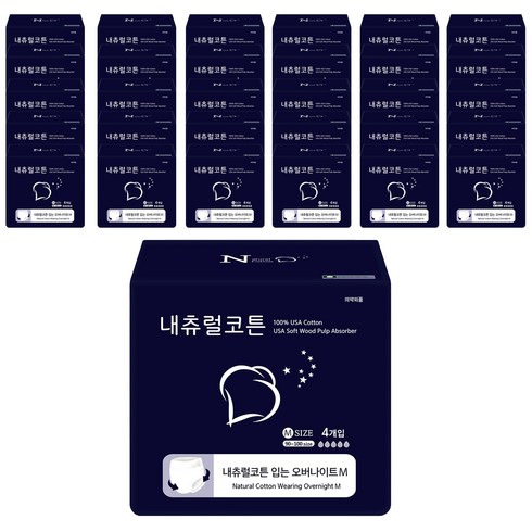 내츄럴코튼 입는 오버나이트 M 생리대 팬티형, 4개입, 61팩