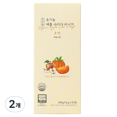 프티봉애사비 - 프티봉 유기농 애플 사이다 비니거 액상 스틱 호박 15p, 240g, 2개