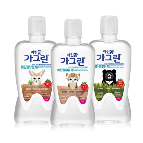 가그린 어린이용 구강세정제 딸기향 이미지 랜덤발송, 380ml, 3개