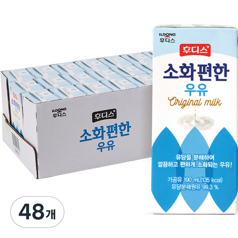 일동후디스 소화편한 우유 오리지널, 190ml, 48개