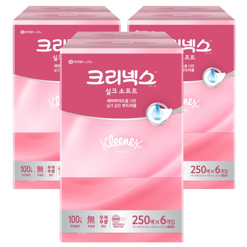 크리넥스각티슈 - 크리넥스 실크 소프트 천연펄프 미용티슈 2겹, 250매, 18개