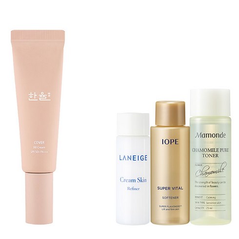 한율 커버 비비크림 40ml + 아모레퍼시픽 기초케어 3종, 21호 화사한 핑크, 1세트