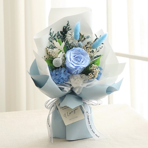 뷰티풀데코센스 생화 프리저브드 꽃다발 + 쇼핑백, 블루