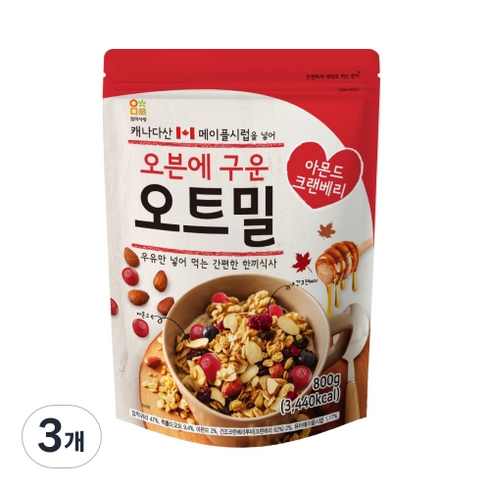 엄마사랑 오븐에 구운 오트밀 아몬드 크린베리, 3개, 800g