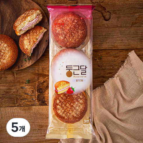 롯데웰푸드 둥근달 딸기크림 빵 3개입, 210g, 5개