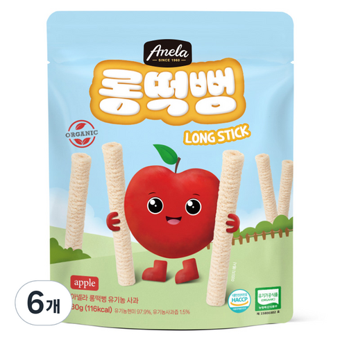 아넬라 유기농 롱떡뻥, 사과, 30g, 6개