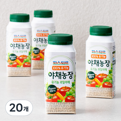 하루야채 - 파스퇴르 야채농장 유기농 과일야채주스, 190ml, 20개