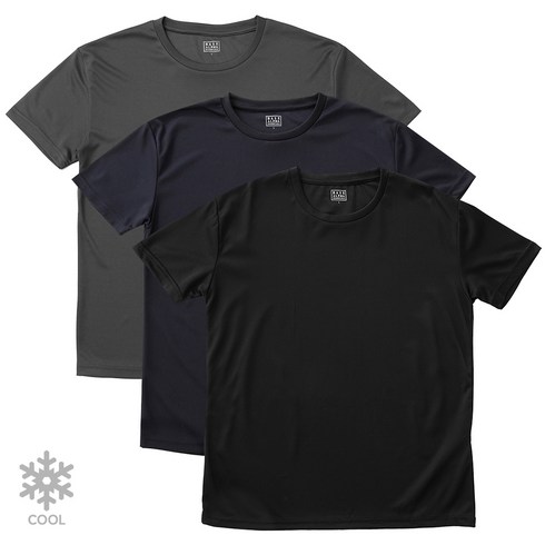 쿨티 - 베이스알파 에센셜 남녀공용 기능성 쿨링 라운드넥 반팔 티셔츠 3p