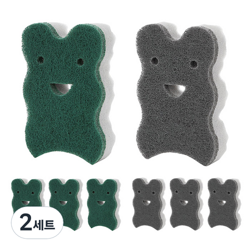살림왕 원사 양면 2중 수세미 다목적 그린 4p + 고운 그레이 4p 세트, 2세트