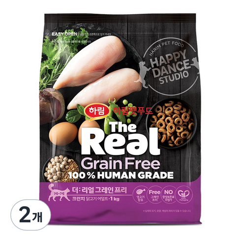 하림펫푸드 어덜트 더리얼 캣 그레인프리 크런치 건식사료, 닭, 1kg, 2개