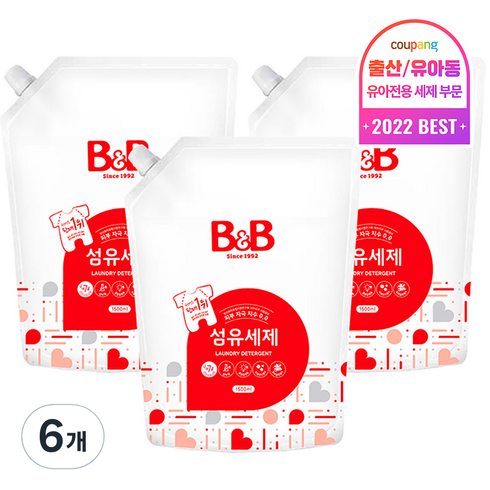 비앤비 섬유세제 리필, 1.5L, 6개