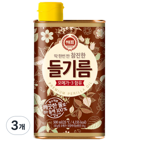 사조 참진한 들기름, 3개, 500ml