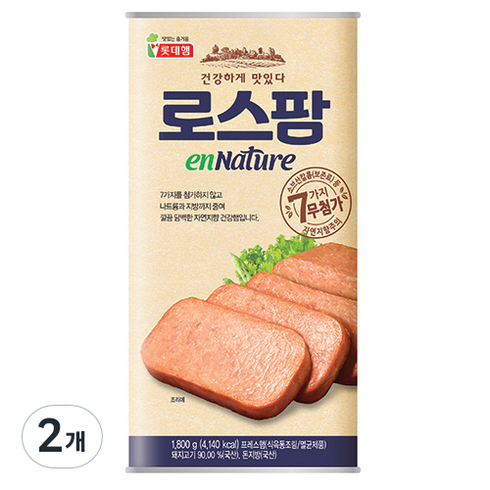 2023년 가성비 최고 스팸 - 롯데햄 로스팜 엔네이처 햄통조림, 1800g, 2개