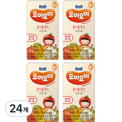 맘마밀요미요미 유기농 주스 125ml, 사과배, 24개