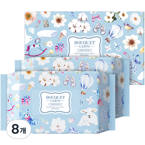 부케가르니 딥 퍼퓸 드라이시트 섬유유연제 베이비파우더, 8개, 80매