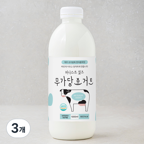 어니스트밀크 무가당 요거트, 1000ml, 3개