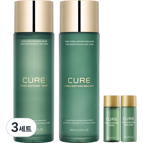 김정문알로에 - 김정문알로에 큐어 하이드라 수딩 에멀젼 130ml +토너 130ml, 3세트