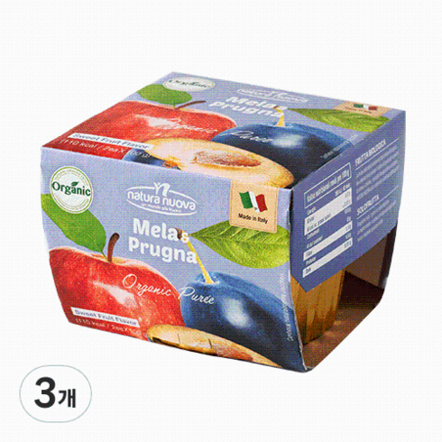 푸룬퓨레 - 네추럴누바 유기농 생과일 컵퓨레 푸룬 1박스 2개입, 혼합맛(푸룬/사과), 3개, 200g