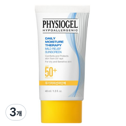 피지오겔 데일리 모이스쳐 테라피 UV 무기자차 마일드 릴리프 선스크린 SPF50+ PA++++, 40ml, 3개