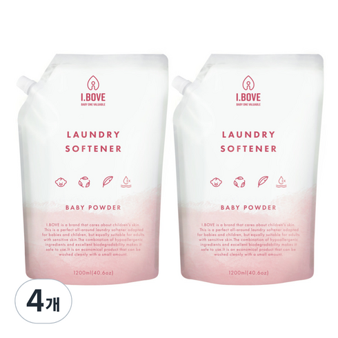 아이보브 유아용 고농축 섬유유연제 베이비파우더 리필, 4개, 1200ml