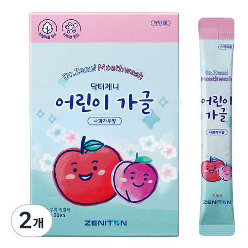 제니튼닥터제니 - 제니튼 닥터제니 일회용 스틱 어린이 가글 사과자두향 30p, 300ml, 2개