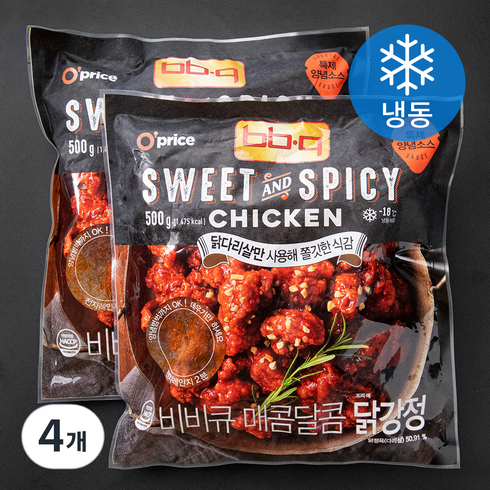 오리지널4팩  매콤2팩 - 오프라이스 BBQ 매콤달콤 닭강정 (냉동), 4개, 500g