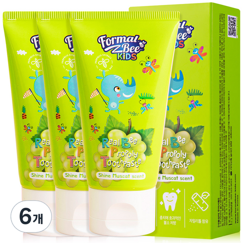 포멀비키즈치약 - 포멀비 키즈 리얼비 프로폴리 치약 샤인머스켓향, 60g, 6개