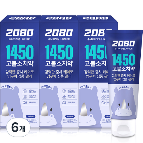 2080고불소치약 - 2080 1450 고불소 주니어 치약 애플라임향, 80g, 6개