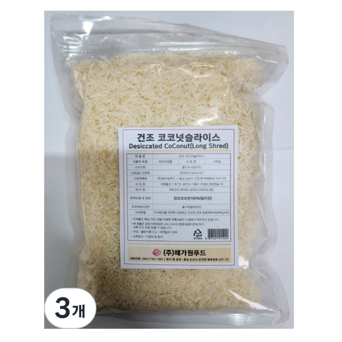 해가원 건조 코코넛슬라이스, 400g, 3개