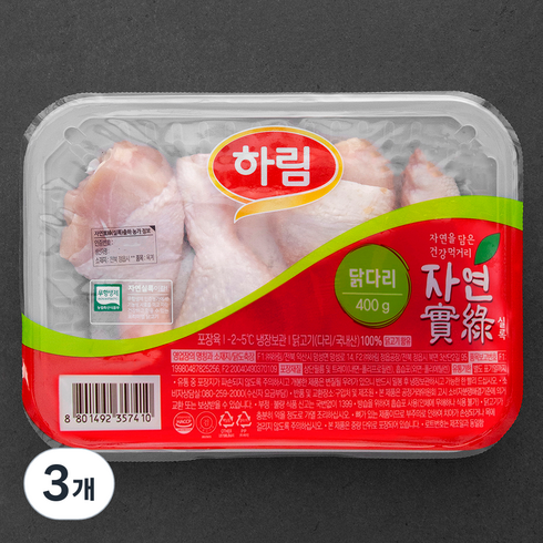 북채 - 하림 자연실록 무항생제 인증 닭다리 북채 (냉장), 400g, 3개