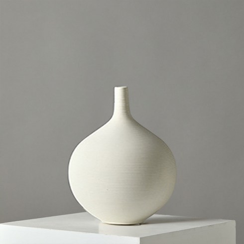 마쉬매리골드 줄무늬 클래식 세라믹 화병 B, 화이트