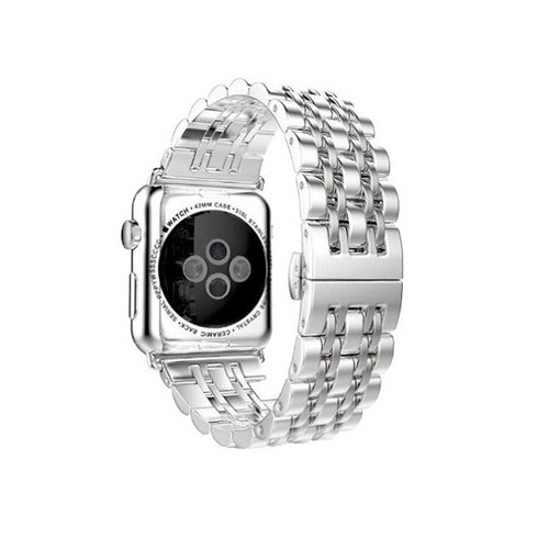 4YOU 애플워치 3/4/5/6/7/SE 럭셔리 메탈 밴드 (42/44/45mm 호환가능), 실버