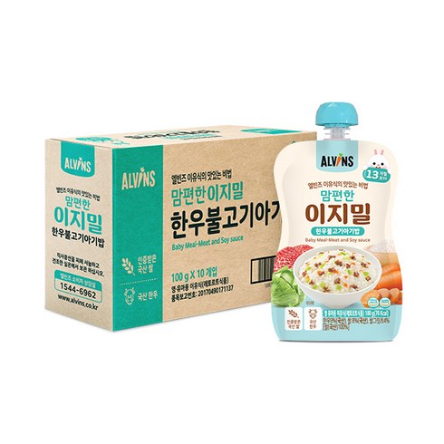 산골이유식완료기 - 엘빈즈 이지밀 맘편한 파우치 이유식 13개월이상 한우불고기아기밥 10p, 1개, 한우불고기맛