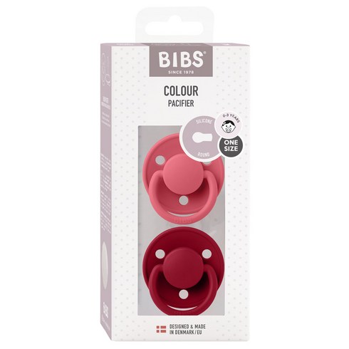 BIBS 유아동 DE LUX 실리콘 쪽쪽이 2종 기프트세트, 0~3년, 코랄, 루비, 1개