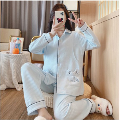 겟잇블루 순면 캐주얼 긴팔 수유 임산부 파자마 상하의 세트