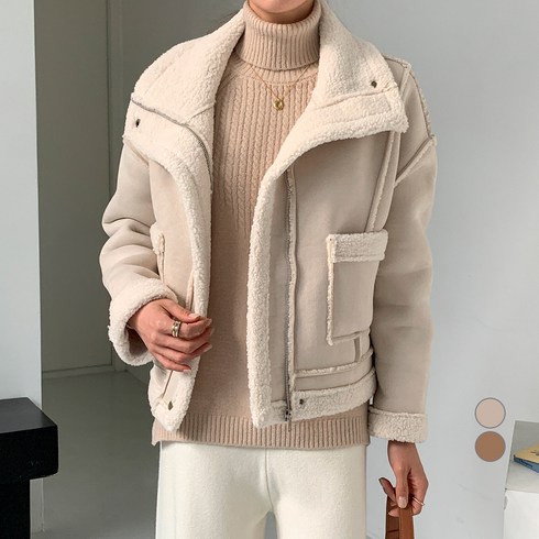 2023년 가성비 최고 여성무스탕 - 무드인더 여성용 하이넥 심플 무스탕 자켓