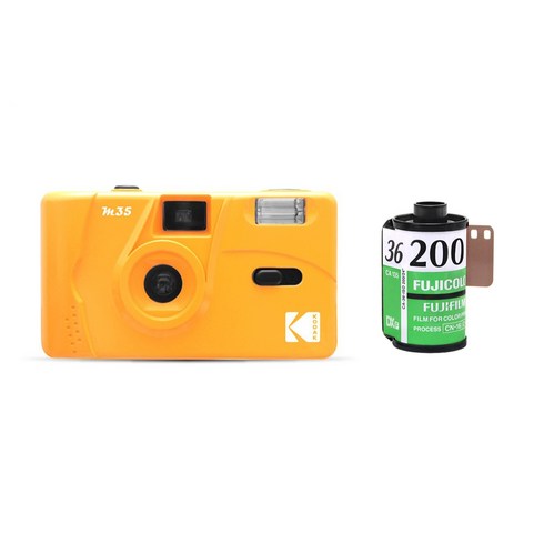 2023년 가성비 최고 유와이 필름카메라 - 코닥 M35 카메라 + 후지 C200 필름, 1세트, kodakm35yellow