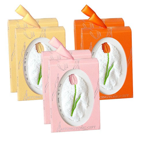 그리다돌답례품튤립 - 튤립 고리 주방 타올 단체 선물 수건 답례품 세트, 혼합색상, 2세트