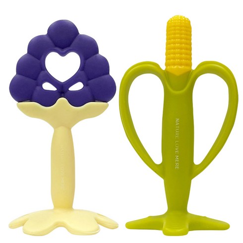 네이쳐러브메레 츄어블 실리콘 과일 치발기 포도 + 옥수수, 혼합색상, 1세트