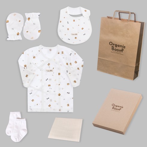 오가닉붐 유기농 흑범띠 출산 여름용 신생아 7종 세트